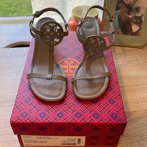 Tory Burch-Miller T-Strap Leather Wedge Sandals